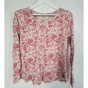 J. Jill Women' Red Ivory Stamped Print Cotton Long Sleeve Pullover T-Shirt Small
